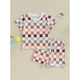 thumbnail image 2 of Suealasg Kids Boys Summer Outfits Clothes 6M 1T 2T 3T Toddler Boys Short Sleeve Crewneck Tops and Checkerboard Print Shorts Sets 2Pcs Causal Clothing for Baby Boy, 2 of 8