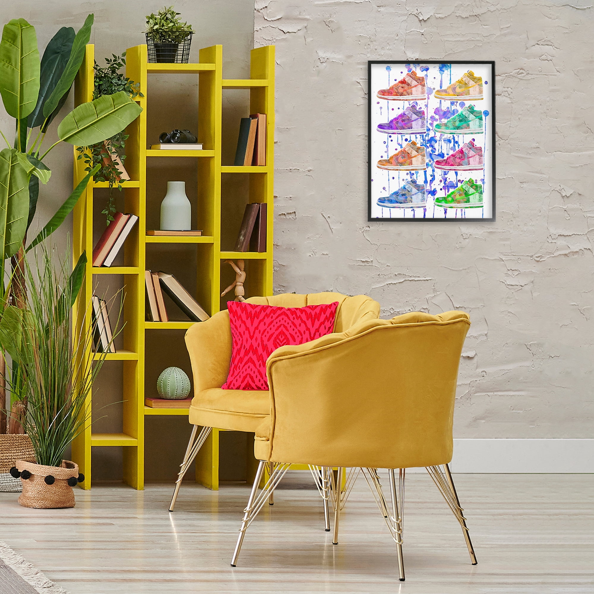 Stupell Industries Paint Drip Sneakers Beauty & Fashion Painting Black Framed Art Print Wall Art, 16 x 20