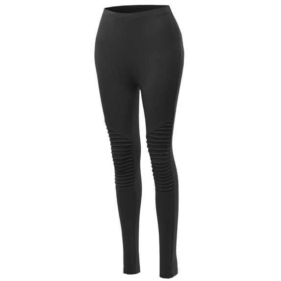 A2Y Women's Solid Basic Cotton Fitted Full Length Moto Leggings Black S
