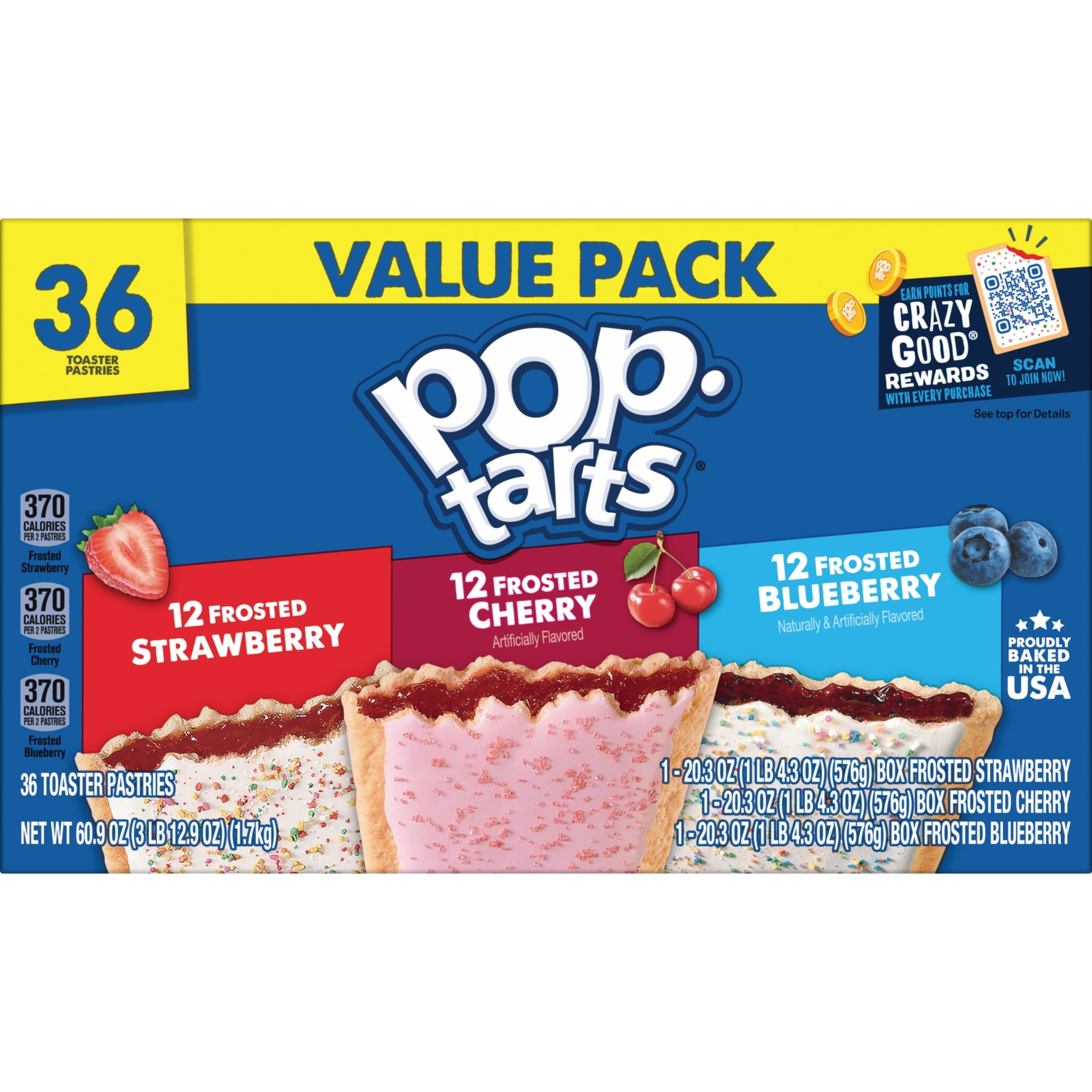 Pop-Tarts Toaster Pastries, Breakfast Foods, Kids Snacks, Variety Pack (36 Pop-Tarts)