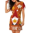thumbnail image 2 of Balery Happy Thanksgiving Three Gnomes Camisón de manga corta con cuello redondo para mujer, cómodo y elegante., 2 of 6