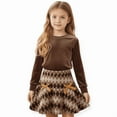 thumbnail image 3 of PatPat Girls Clothes Long Sleeve Skirt Set Velvet Crop Top and Bows Plaid Dress 2-Piece School Outfit Coffee Holidays Sizes 4-12Y, 3 of 9