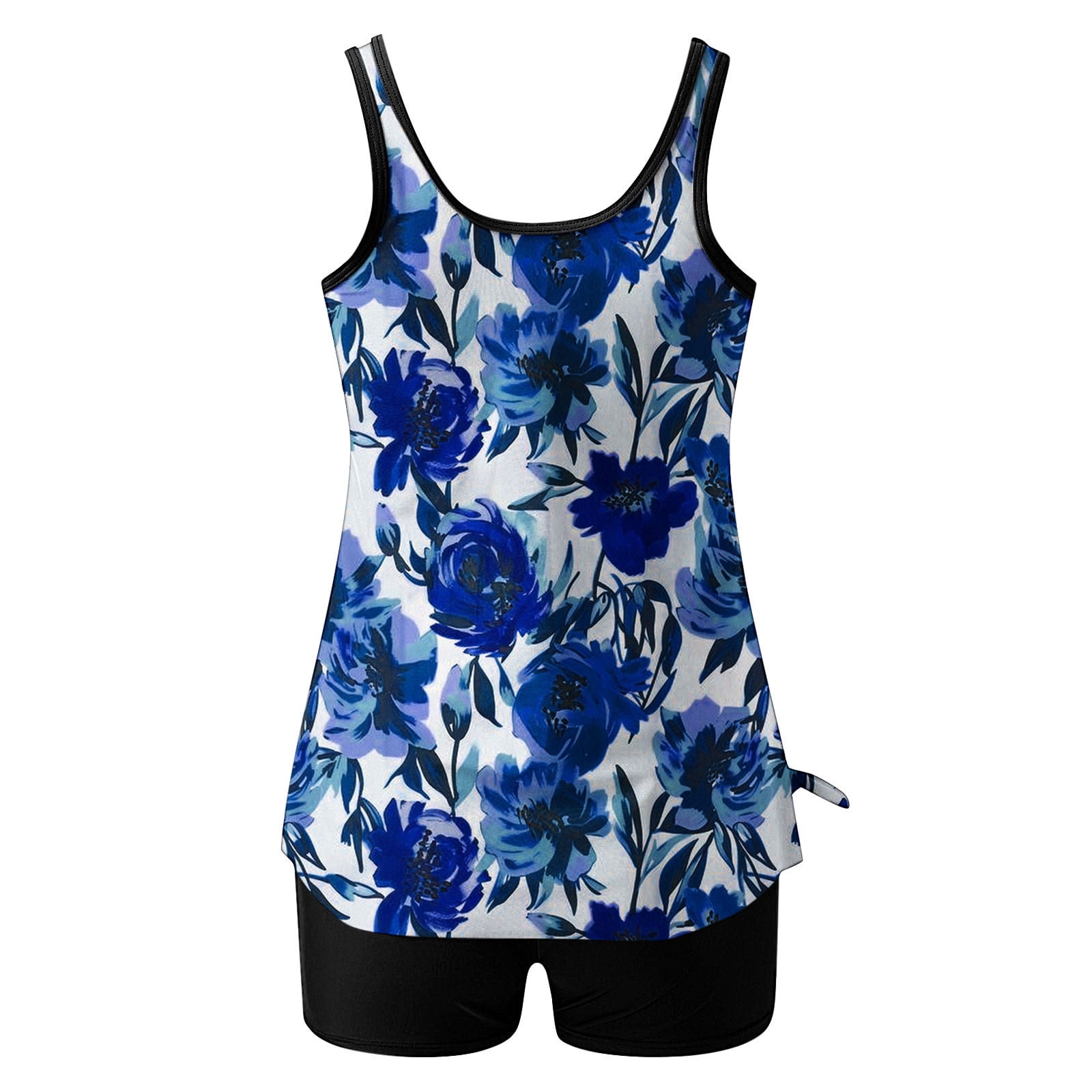 Jsaierl 2 Piece Tankini Bathing Suits for Women Blouson Swim Tops Summer Print Swimwear Loose Fit Cute Tankini Tops with Swim Shorts Tankini Swimsuits Plus Size