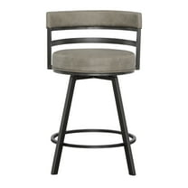 Steve Silver Gene Metal and Gray Faux Leather Swivel Counter Stool
