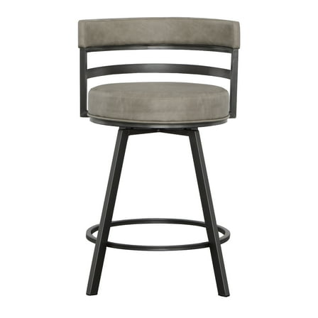 Steve Silver Gene Metal and Gray Faux Leather Swivel Counter Stool