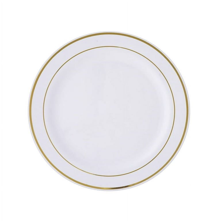 BalsaCircle 10 Pieces Disposable Plastic Dessert Plates 6 Ivory Gold Trim  
