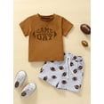 thumbnail image 3 of Toddler Baby Summer Clothes 2 Pcs Set, Short Sleeve Letter Print T-shirt + Rugby Pattern Shorts, 3 of 10