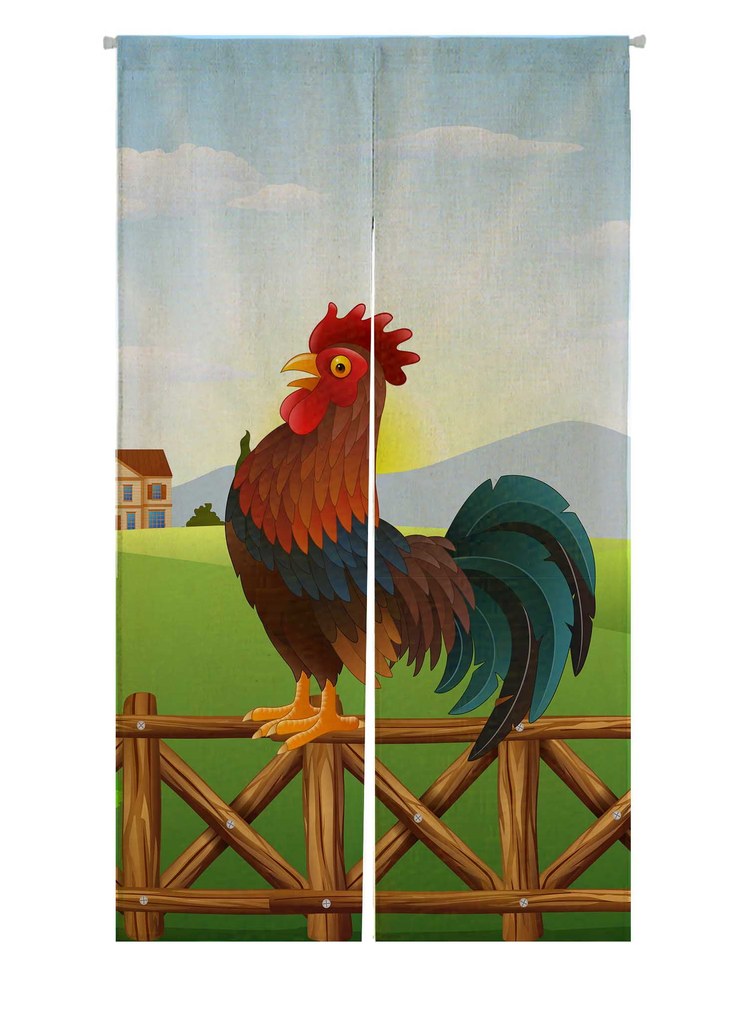 PKQWTM Cartoon Rooster Crowing At Farm Field Morning Sun Rising Door  Curtain Window Cover Home Decor Hanging Curtain Size 85x150 CM 