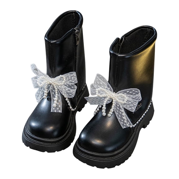 ZACPNCV Girls Toddler Bow Ankle Boots Low Chunky Heel Fall Winter Dress Booties Shoes Black