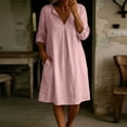 thumbnail image 5 of Horkkom Mini Dresses for Women Summer V Neck Long Sleeve Sundresses Solid Color Loose Casual Beach Dresses with Pockets L, 5 of 7