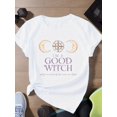 thumbnail image 1 of Helloween T-shirt - Women'S Witch Mysterious Celestial Graphic T-Shirt - Black Short Sleeve Crew Neck Tee with Crescent Moon & Sun Design, Casual Style for Casual Attire, Casual Wear Tee for Hall, 1 of 6