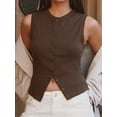 thumbnail image 4 of Women’s Crochet Knit Vest Top Sleeveless Ribbed Tank Top Vintage Button Down Crop Tops Streetwear, 4 of 6