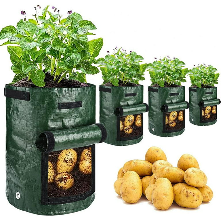 4 Pack 7 Gallon Potato Grow Bags with Flip Top Plant Grow Bags Heavy Duty Non Woven Grow Bags Garden Vegetable Grow Pot Grow Bags Grow Potatoes