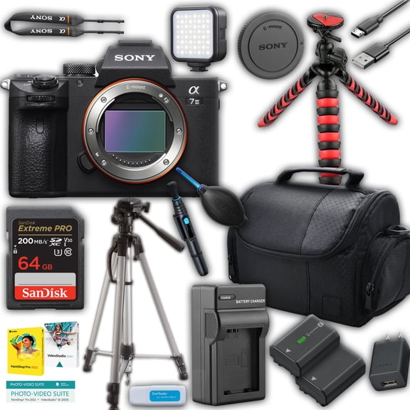 Sony a7 III Mirrorless Camera (Body Only)   64GB Memory, Case, Travel Charger & Tripods (International Version, No Manufacturer Warranty)