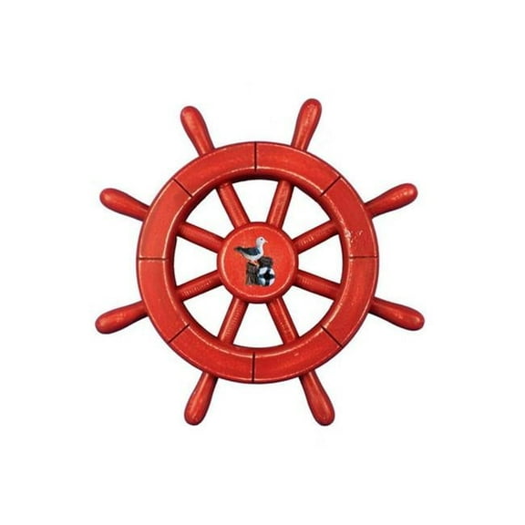 Handcrafted Decor Rustic-All-Red-SW-12-Seagull Rustic All Red Decorative Ship Wheel with Seagull- 12 in.