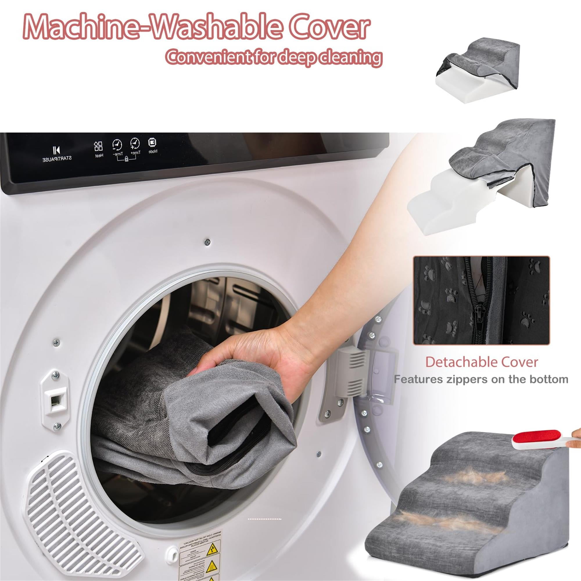 resenkos 33" Dog Stairs for Small Pets with High-Density Sponge and Silicone Paw Prints, 5-Step Dog Ramp for Beds and Couch, Gray