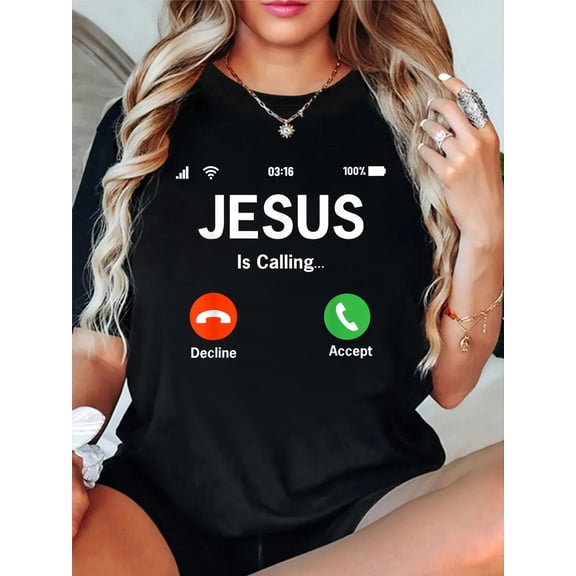 Jesus is Calling I Jesus T-Shirt Graphic Tee summer Tops For Women Round Neck Fashion Cotton shirts