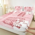 thumbnail image 3 of jejeloiu Cartoon Western Architecture Queen Sheet Sets,Pink Telephone Booth Flat Sheet,Big Ben Queen Fitted Sheet For Girls Teens,Breathable Home Decor,4-Piece, 3 of 7