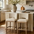 thumbnail image 5 of Guyou Linen Bar Stools Set of 2, 26" Modern Counter Height Barstools, Farmhouse Wooden Kitchen Island Chairs with Open Back for Restaurant Kitchen Bar, Beige, 5 of 13