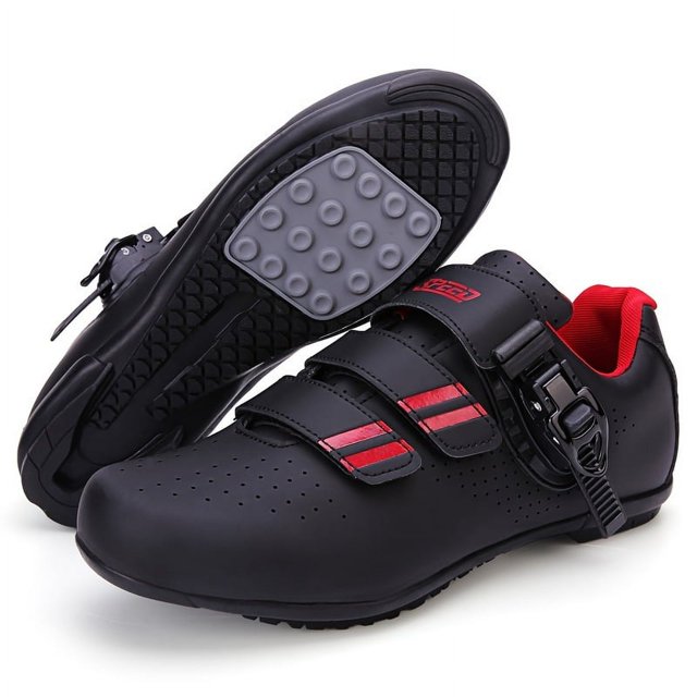 SUTENGDA Men‘s Lightweight Cycling Shoes - Breathable All-Season Bike Footwear with Adjustable Hook & Loop Closure Compatible with Peloton & SPD Pedals Available in Striped & Solid Col