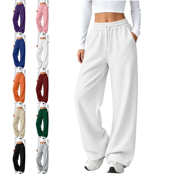SYwaren Straight Leg Sweatpants for Women Drawstring Slim Fit Casual Solid Side Stripe Elastic Waist Athletic Track Pants with Back Pockets