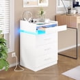 thumbnail image 3 of Nightstand with Charging Station and LED Lights,Night Stand with 3 Drawers and Shelf, Modern Bedside Table End Table Side Table with Storage,White, 3 of 9