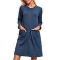 thumbnail image 2 of Nightgowns for Women Long Sleeve Crewneck Zip Up Sleep Dress with Pockets Pajama Dress Sleepwear, 2 of 7