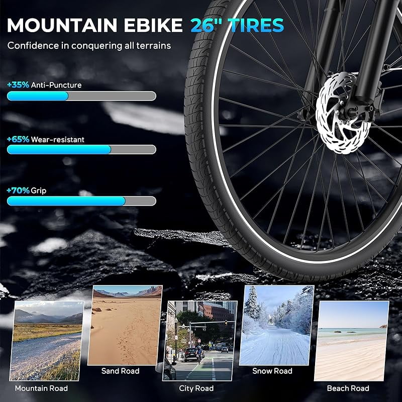 1000W Motor Movcan V80 Electric Bike, 28MPH Ebike, 48V 13Ah Removeable Battery, 26'' Cruiser Adult Electric Bicycles up to 70 Miles