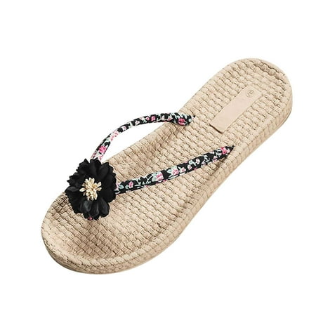 

XINSHIDE Women Flip Flops Fashion Spring Summer Female Slippers Flip Flops Floral With Flowers Beach Flat Bottom Fashion Shoes
