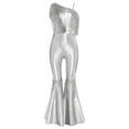 thumbnail image 3 of inlzdz Kids Girls Disco Outfit Off Shoulder Metallic Flare Jumpsuit Sequin Fringe Formal Dance Romper Silver 8, 3 of 5