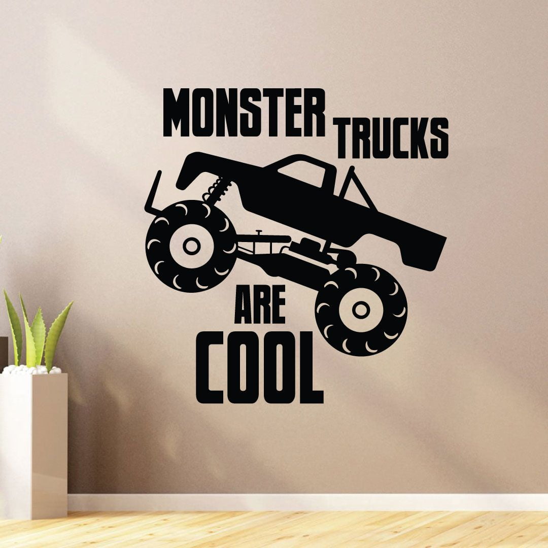 Monster Trucks Are Cool Quotes Monster Truck Toy Car Wall Sticker Art Decal for Girls Boys Room Bedroom Nursery Kindergarten House Fun Home Decor Stickers Wall Art Vinyl Decoration Size (30x27 inch)