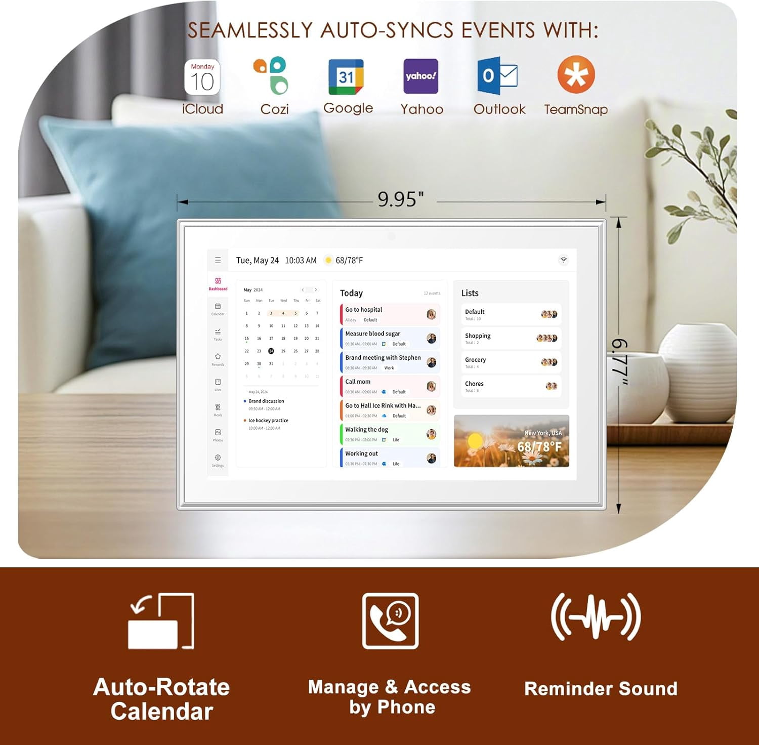 10.1 Inch Smart Digital Calendar – HD Touchscreen Family Planner & Calendar with Chore Chart & Meal Planner