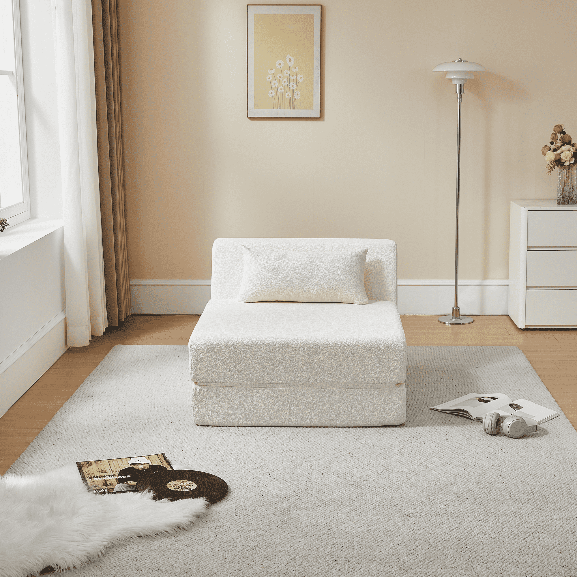 MAYEERTY Convertible Sofa Chair Alpaca Wool Fabric 2-in-1 Compressed Sofa Bed for Small Spaces