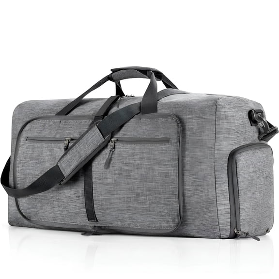 AOMRCOL 24" Large Travel Duffle Bag for Men, 65L Foldable Travel Duffel Bag with Shoes Compartment, Overnight Bag for Men Women Waterproof, Travel Bag for Traveling Camping Touring, Gray