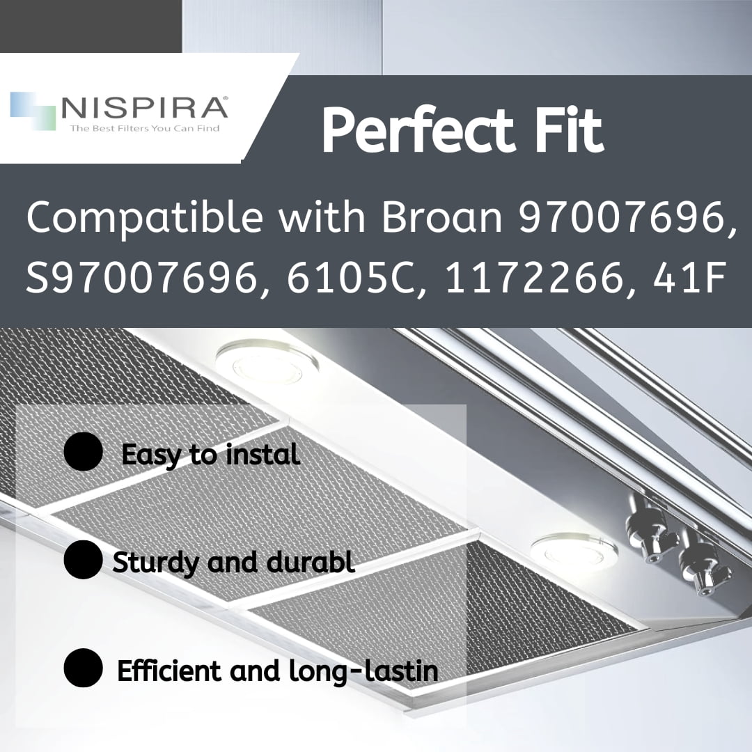 Nispira Replacement Range Hood Grease Filter with Charcoal Compatible with Broan 97007696, S97007696, 6105C, 1172266, 41F. A set of 8 Filters