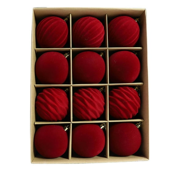 Fwttom Flocked Christmas Ball Ornaments 12 Pcs - 3 inch Large Shatterproof Velvet Christmas Balls Textured Decorations Indoor, Vintage Holiday Party Hanging Ornaments for Xmas Tree Wreath