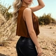 thumbnail image 6 of Atkumj Western Vest Women Vintage Suede V Neck Fringe Hem Button Up Vests Fashion Casual Solid Color Cropped Women Vest Top for Everyday Western Look S, 6 of 6