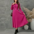 thumbnail image 2 of Byworldtasic Women's A Line Long Sleeve Casual Dress Round Neck Ribbed Knit Sweater Crewneck Midi Dresses, 2 of 7