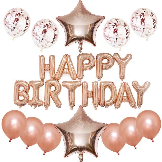 Kit de globos de cumpleaños Mylar Rose Gold, 25 unidades, feliz cumpleaños
