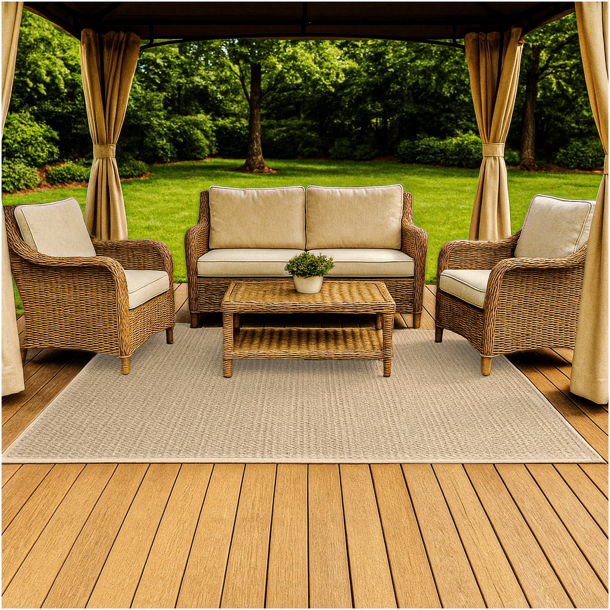12'x12' Soft and Durable Interlace Indoor - Outdoor Area Rugs Lightweight and Flexible for Easy Cleaning and Transport (Color: Taupe)