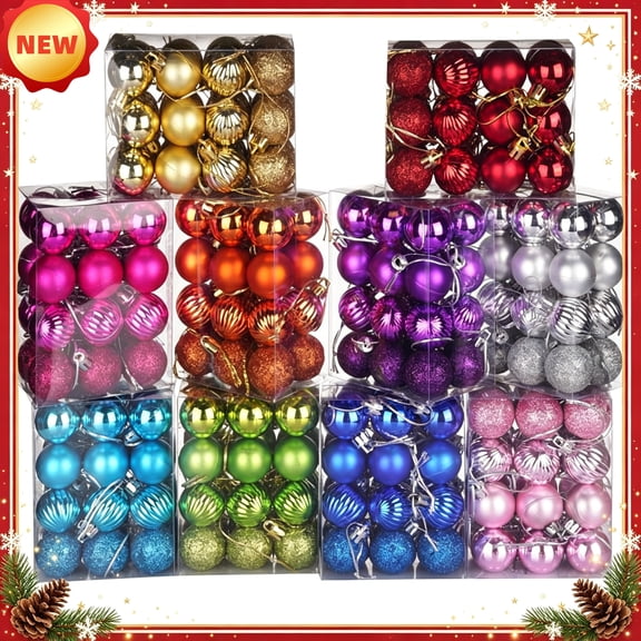 Fllostpr 24PC Glitter Christmas Ball Ornament Set, Shatterproof Decorative Hanging Bulbs for Xmas Tree Party Home Indoor, Silver 1.2"