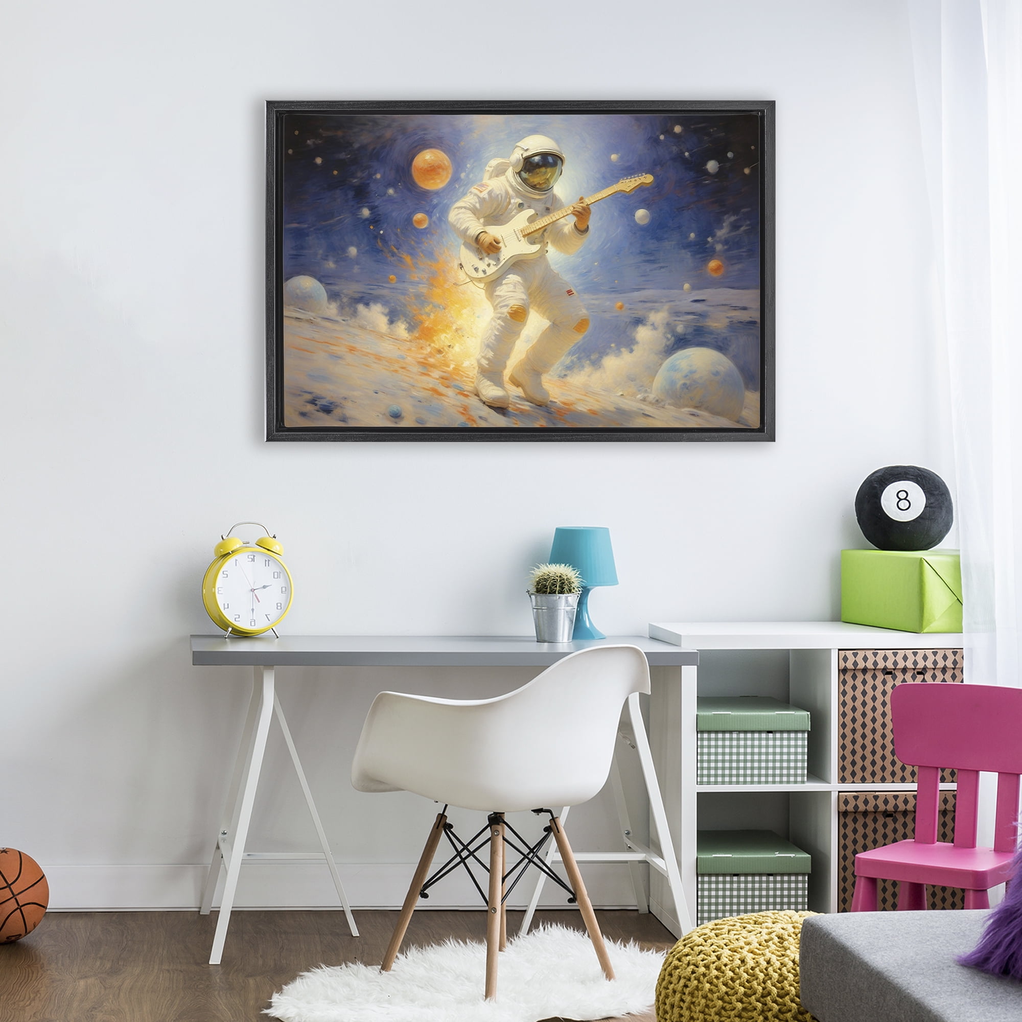 Space Astronaut Musician Black Framed Floater Canvas Wall Art, design by Angie Hawke