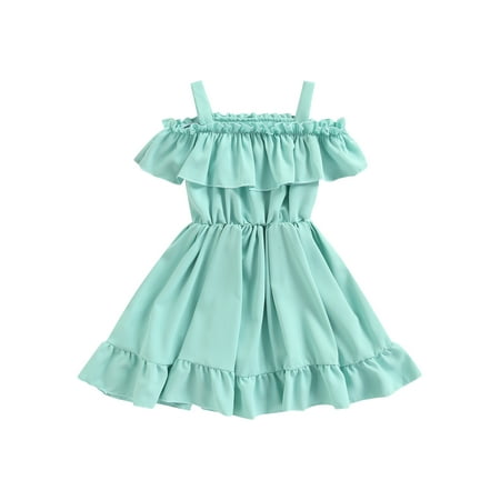 

Suanret Little Kids Girls Casual Suspender Dress Solid Color Boat Neck A-line Dress Summer Clothes Princess Dress Green 2-3 Years