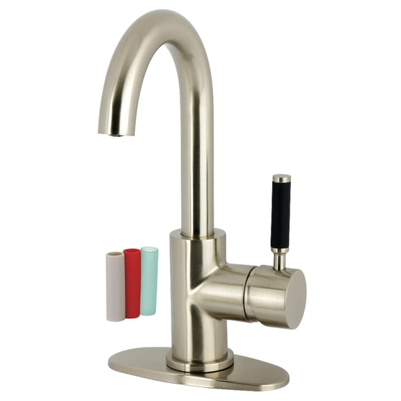 Kingston Brass LS8438DKL Kaiser One-Handle Single-Hole Bathroom Faucet with Deck Plate and Push Pop-Up Drain, Brushed Nickel