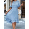 thumbnail image 5 of Deliqiba Women'S Short Sleeve Dresses High Waist Round Neck Solid Flounce Sleeve Ruffle Dress  Blue XXL, 5 of 6