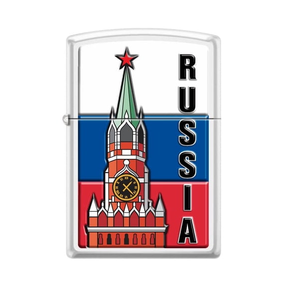 Zippo Lighter-Personalized Custom Message Engraved on Backside Kremlin Flag Russia White Matte Windproof Lighter #Z5491