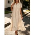 thumbnail image 5 of sicmoss Women's Apricot Eyelet Lace Short Sleeve Midi Dress with Ruffle Hem Floral Cotton and Pocket, 5 of 7