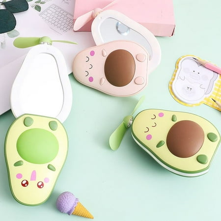 

CASHOU62 Avocado Shape Makeup Mirror Portable Three Way Fill Light Make-up Mirror Handheld Mini Air Cooler Fan with Fill Light