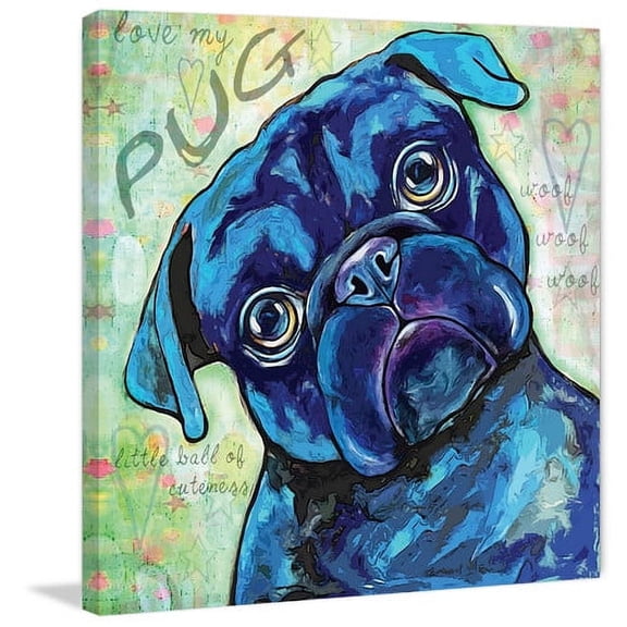 Marmont Hill - "Black Pug" by Stephanie Gerace Painting Print on Wrapped Canvas