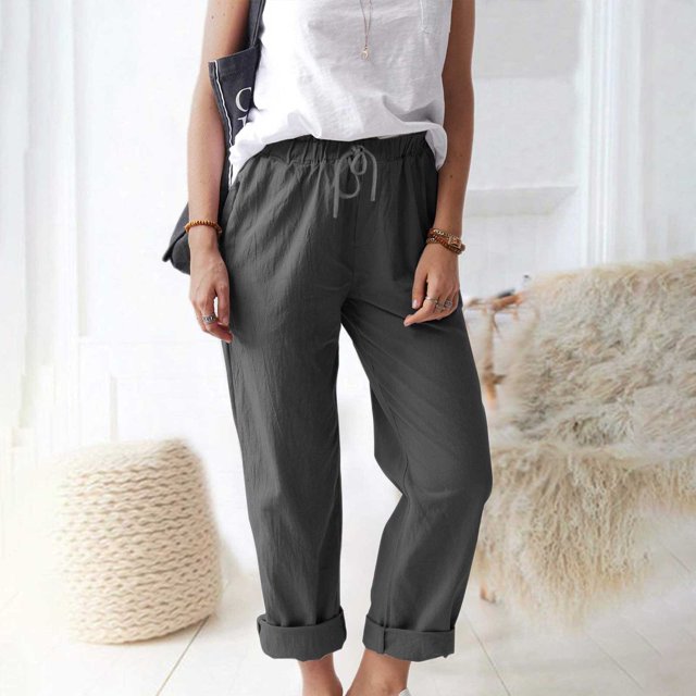 Women's Straight Pants Elastic Waist Casual Trousers Pants With Pockets